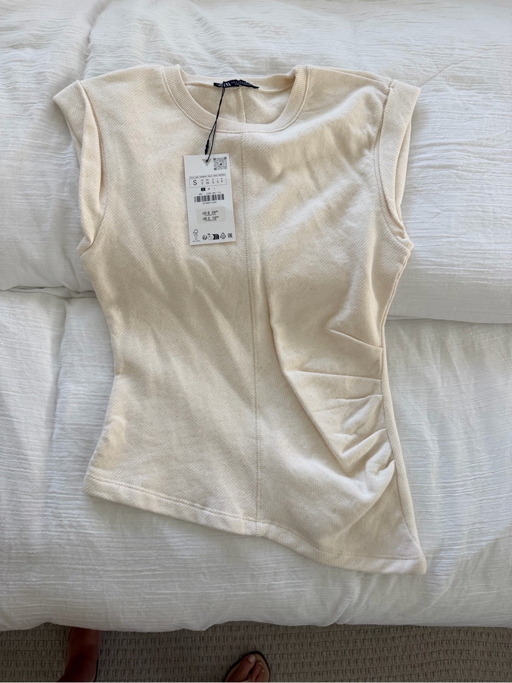 Zara Cream Sleeveless Ruched Side Knit Tank